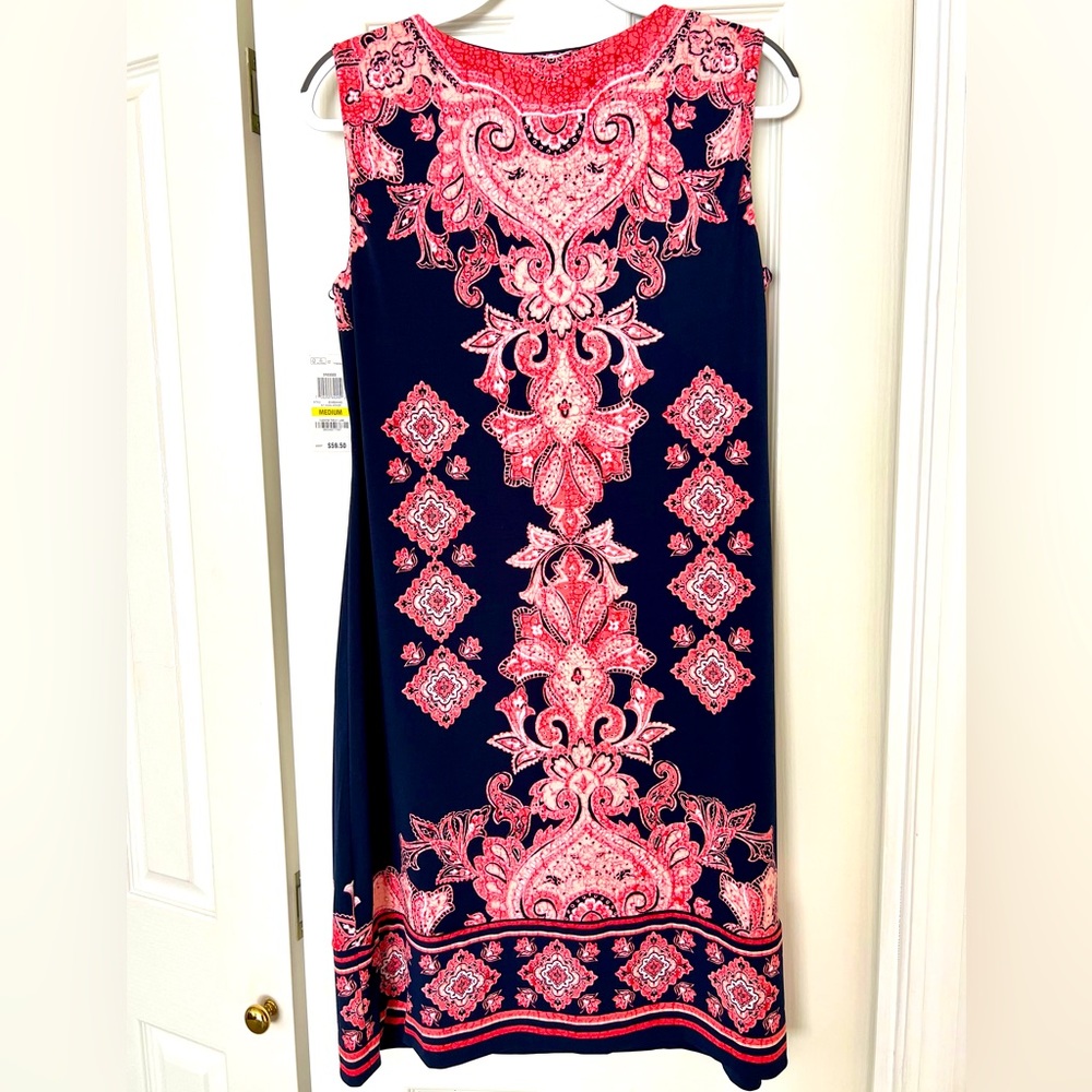 JM Collection Medium knee length dress deep navy blue background